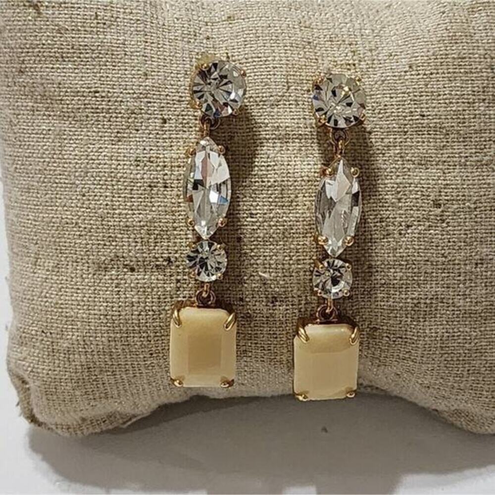 Kate Spade Dangle Crystal Earrings Gold Tone Cream Stone Women Fashion Jewelry